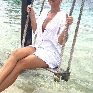 White Linen Button-Up Swim Cover-Up S